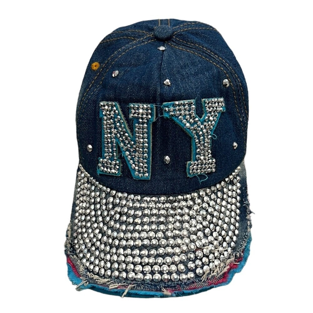 NY Denim Raw Hem Jeweled Hat - Picture 3 of 6